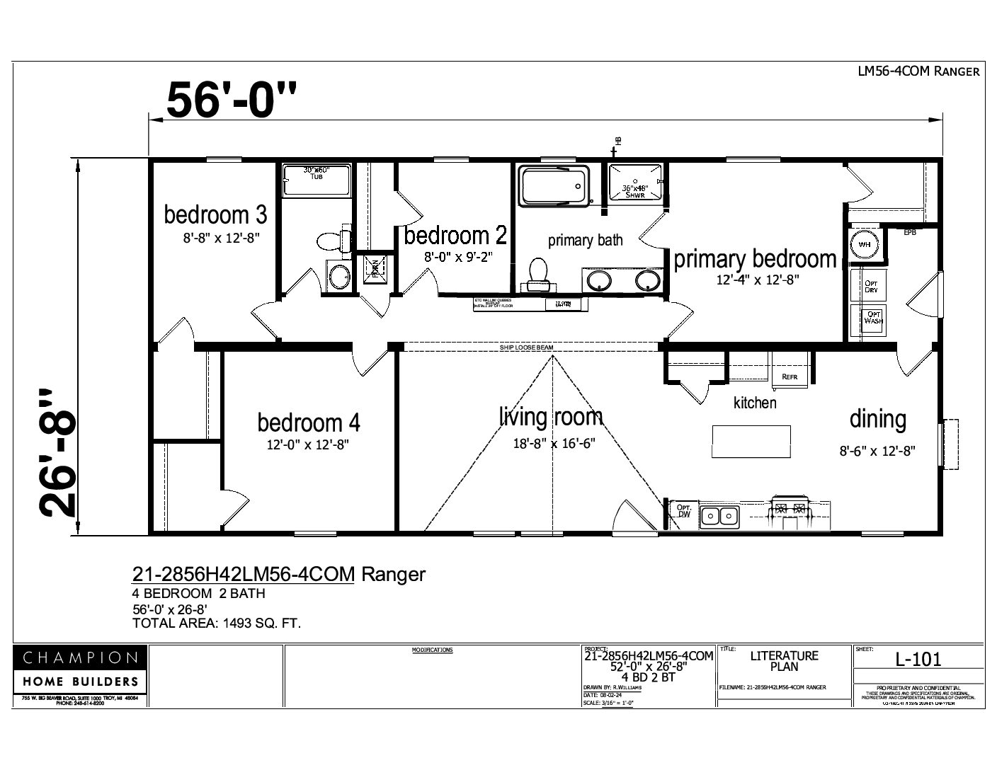 Ranger / 28 x 56 / 4 Bed 2 Bath (1,493 Sq Ft)