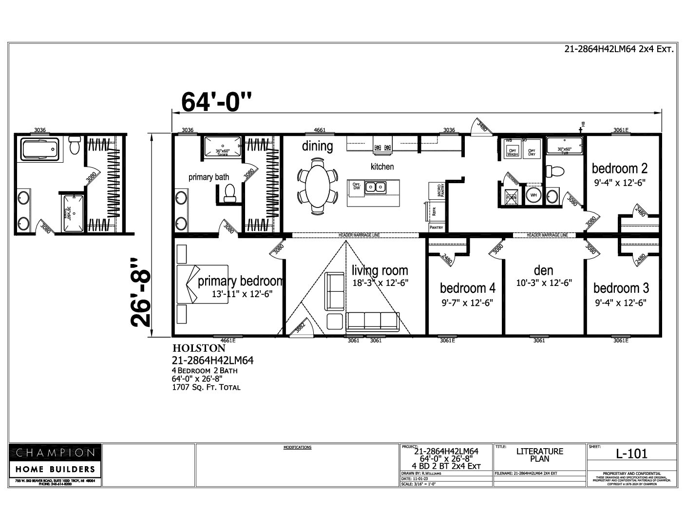 Holston / 28 x 64 / 4 Bed 2 Bath (1,707 Sq Ft)